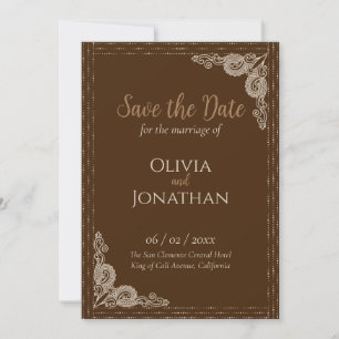Invitation Élégant bronze orné mariage Enregistrer la date