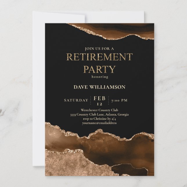Invitation Élégant Brown Agate Gemstone Retraite Party (Devant)