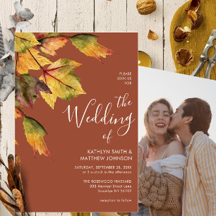 Invitation Élégant Brown Autumn Foliage Mariage de automne Ph