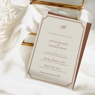 Invitation Élégant Brown & Ecru Classic Script Mariage