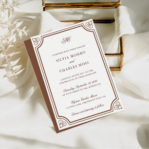 Invitation Élégant Brown & Ecru Classic Script Mariage