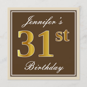 Invitation Elégant, Brown, Faux Gold 31ème anniversaire + Nom