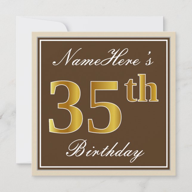 Invitation Elégant, Brown, Faux Gold 35ème anniversaire + Nom (Devant)