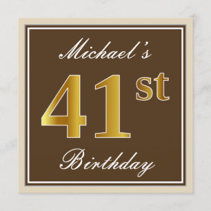 Invitation Elégant, Brown, Faux Gold 41ème Anniversaire + Nom