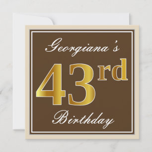 Invitation Elégant, Brown, Faux Gold 43ème anniversaire + Nom