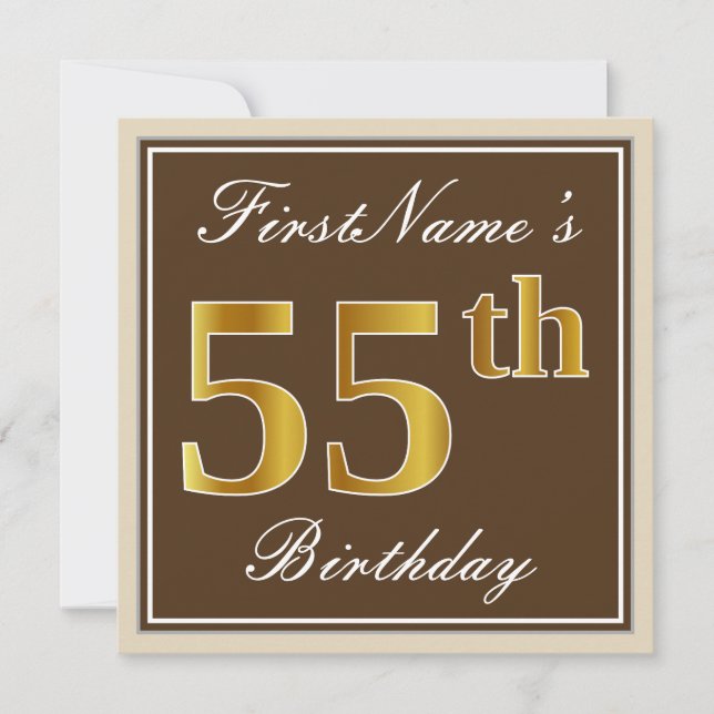 Invitation Elégant, Brown, Faux Gold 55ème anniversaire + Nom (Devant)