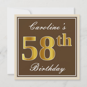 Invitation Elégant, Brown, Faux Gold 58ème anniversaire + Nom
