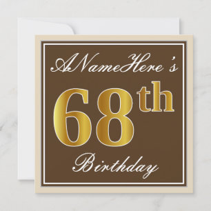 Invitation Elégant, Brown, Faux Gold 68ème anniversaire + Nom