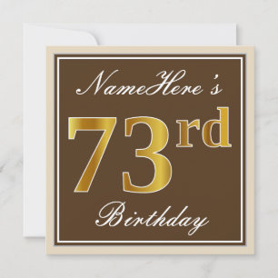 Invitation Elégant, Brown, Faux Gold 73ème anniversaire + Nom