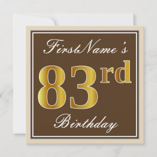 Invitation Elégant, Brown, Faux Gold 83ème anniversaire + Nom