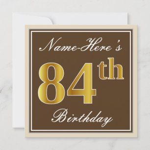 Invitation Elégant, Brown, Faux Gold 84ème anniversaire + Nom