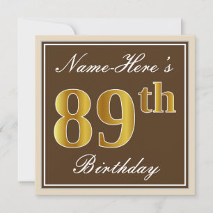 Invitation Elégant, Brown, Faux Gold 89ème anniversaire + Nom