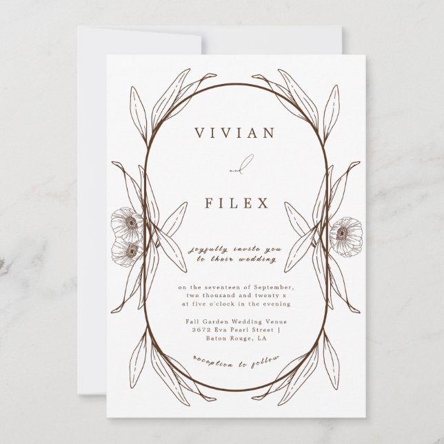 Invitation Élégant Brown floral foncé Mariage capsul (Devant)
