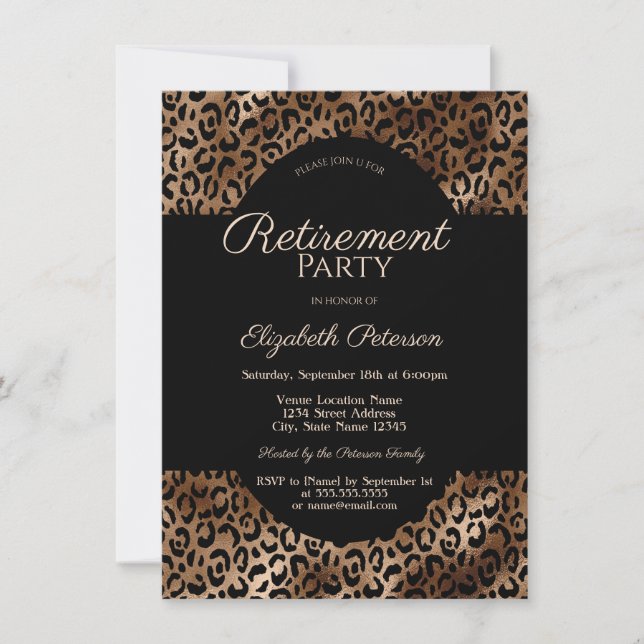 Invitation Elegant Brown Leopard Print Retirement Party (Devant)