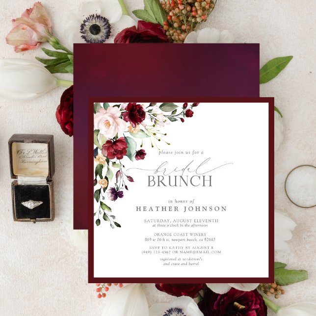 Invitation Élégant Brunch botanique floral de Bourgogne (Créateur téléchargé)