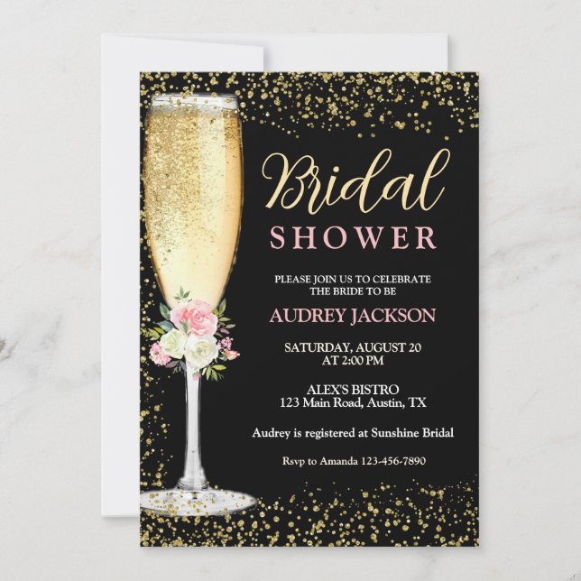 Invitation Elégant Brunch Champagne Fête des mariées Florale (Devant)