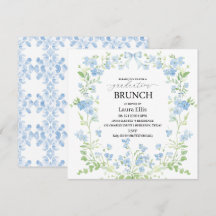 Elégant brunch de graduation floral bleu Invitatio