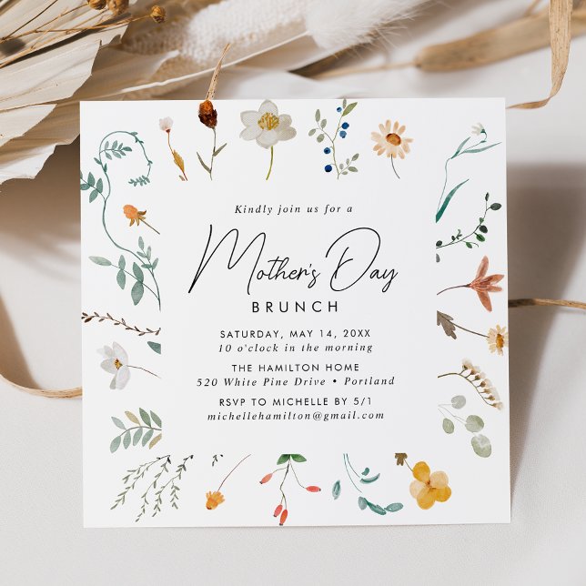 Invitation Élégant Brunch de la Fête des Mères Fleurs sauvage (Créateur téléchargé)