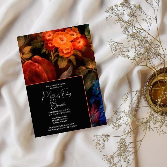 Invitation Elégant brunch de la Fête des Mères Floral Orange  (Créateur téléchargé)