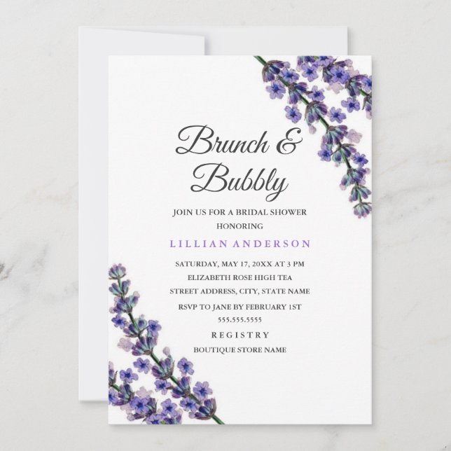 Invitation Élégant brunch de lavande et Fête des mariées de b (Devant)