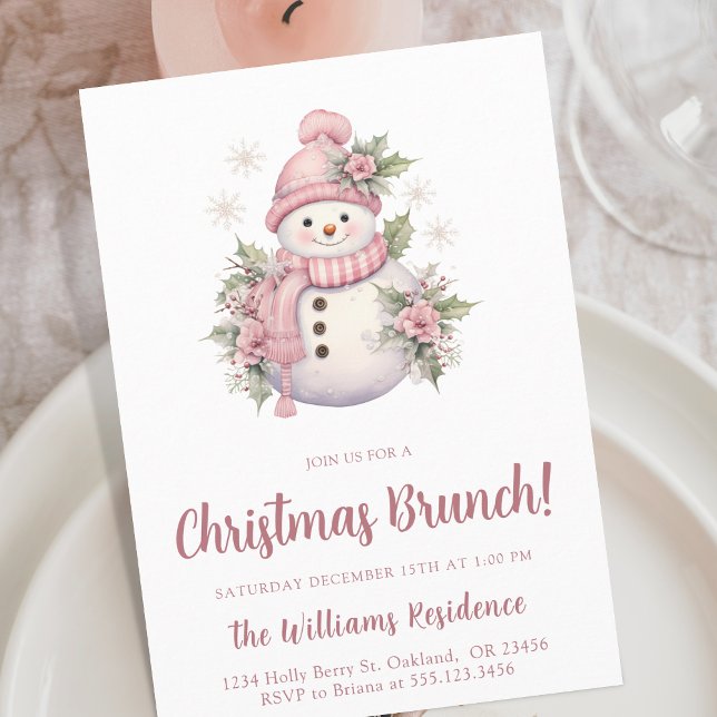 Invitation Élégant Brunch de Noël Floral Snowman (Créateur téléchargé)
