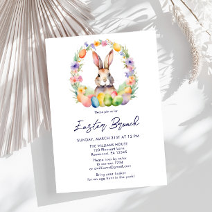 Invitation Elégant Brunch de Pâques Bunny floral