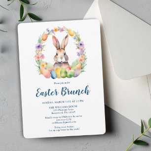 Invitation Elégant Brunch de Pâques Bunny floral