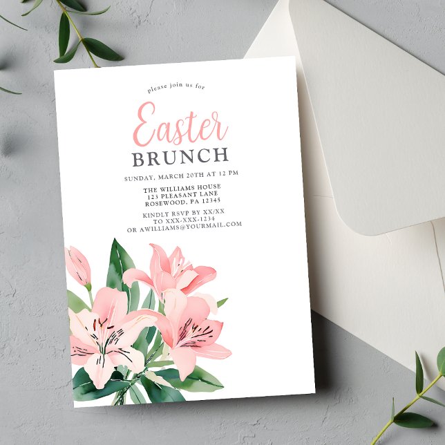 Invitation Elégant Brunch de Pâques Floral (Créateur téléchargé)