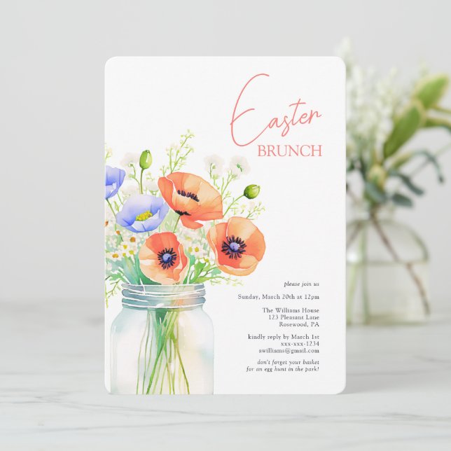 Invitation Élégant Brunch de Pâques Floral (Debout devant)