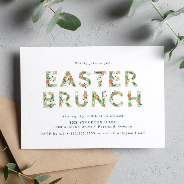 Invitation Élégant Brunch de Pâques Floral Printemps (Créateur téléchargé)