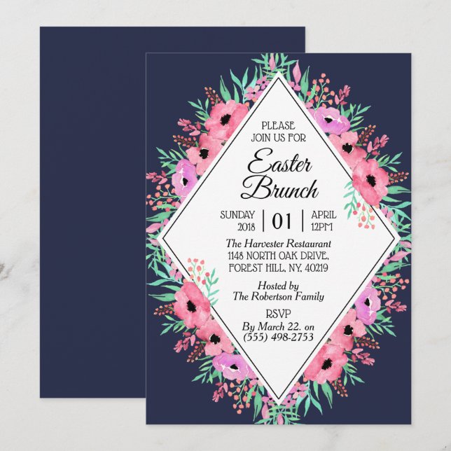 Invitation Élégant Brunch de Pâques Floral Printemps | N'impo (Devant / Derrière)