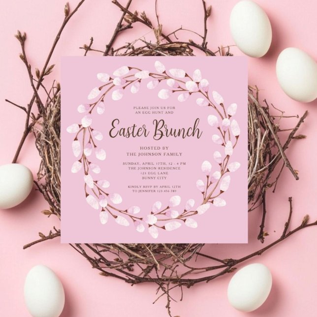 Invitation Élégant Brunch de Pâques rose (Elegant Pink Botanical Easter Brunch Invitation)