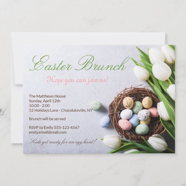 Invitation Elégant Brunch de Pâques Tulipes florales Oeufs (Devant)