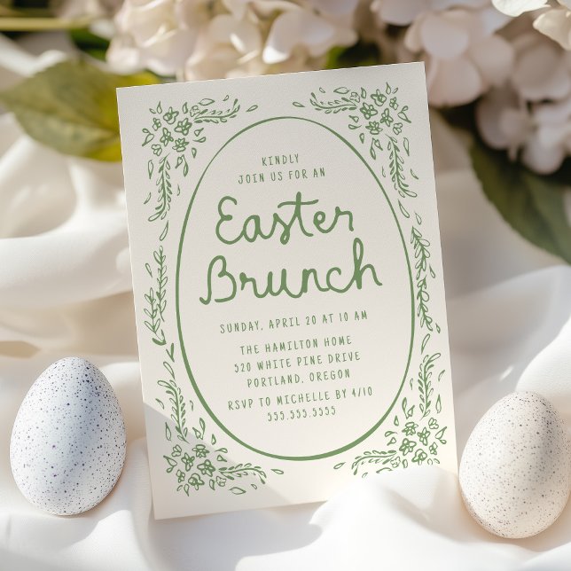 Invitation Élégant Brunch de Pâques vert lunaire (Créateur téléchargé)