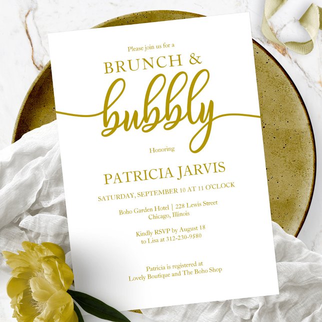 Invitation Élégant brunch doré et pétillant pour une baby sho (Créateur téléchargé)