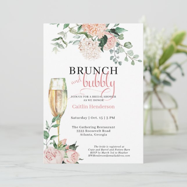 Invitation Elégant Brunch Floral et Fête des mariées Bubbly (Debout devant)
