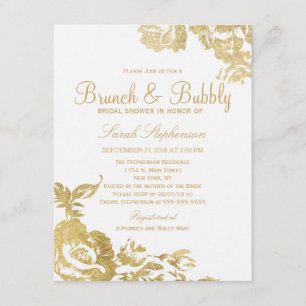 Invitation Élégant Brunch Floral Gold simple et moderne