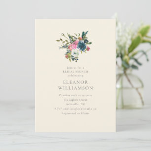 Invitation Élégant brunch nuptial floral marine et rose