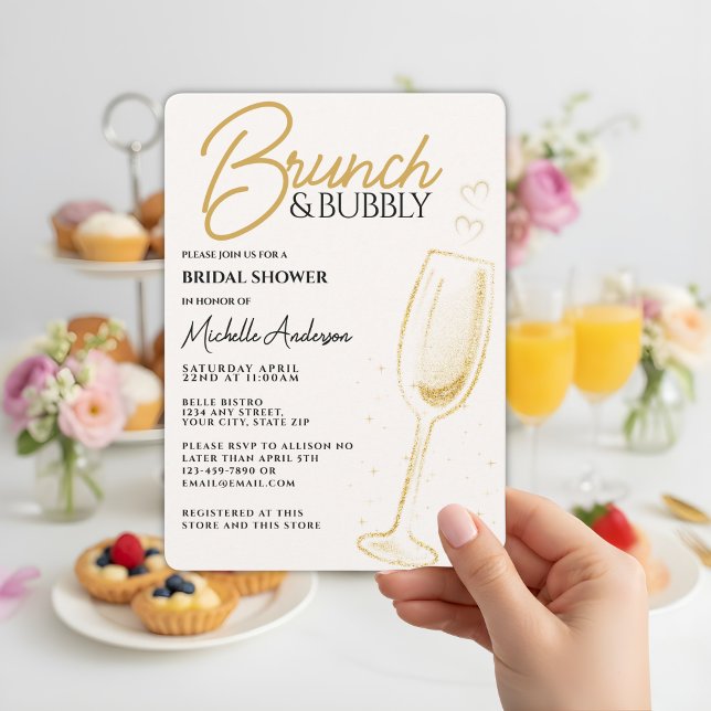 Invitation Elégant Brunch Or & Fête des mariées Bubbly (Créateur téléchargé)
