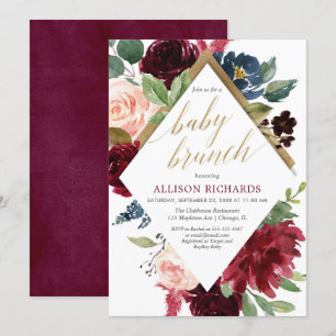 Invitation Elégant brunch pour bébé marsala bordeaux rose or