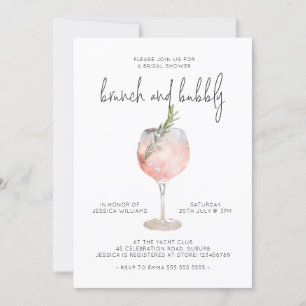 Invitation Elégant Brunch rose et Fête des mariées Bubbly Inv