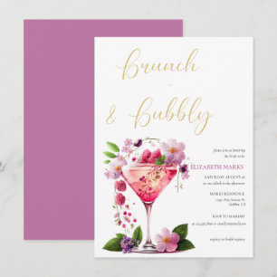 Invitation Élégant Brunch rose floral et Fête des mariées mou