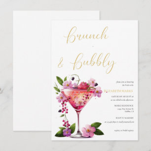 Invitation Élégant Brunch rose floral et Fête des mariées mou