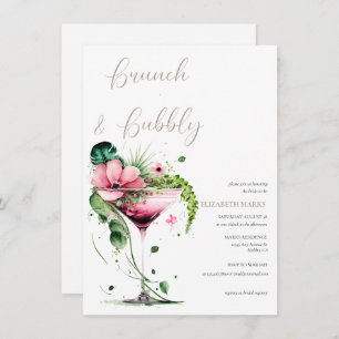 Invitation Élégant Brunch rose floral et Fête des mariées mou