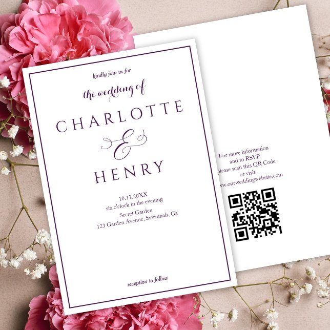 Invitation Élégant budget Purple Qr Code Mariage (Créateur téléchargé)