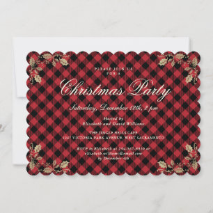 Invitation Élégant Buffle rouge Plaid Noël Fête de Noël