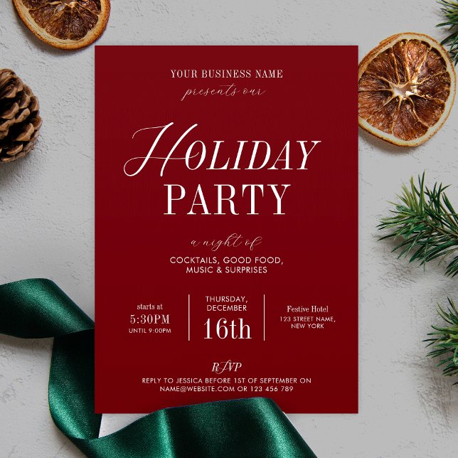 Invitation Élégant bureau de vacances Fête de Noël d'affaires (Festive invitations in red & white, perfect for your Holiday Party)