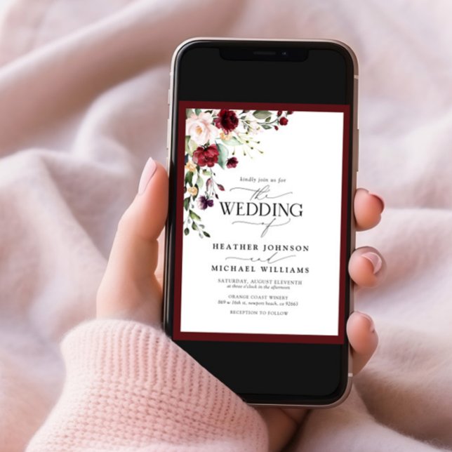 Invitation Élégant Burgundy Blush Floral Aquarelle Script (Créateur téléchargé)