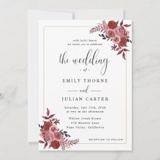 Invitation Elegant Burgundy Blush Floral Wedding