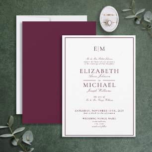 Invitation Élégant Burgundy Classic Script Monogram Mariage